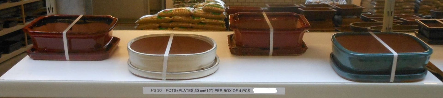 حوض بونزاي  bonsai pots + plates, 31-32 cm. 4 pcs per box