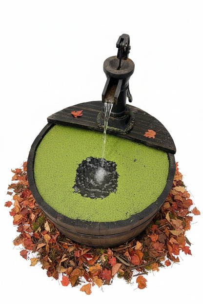 Half barrel with iron pump