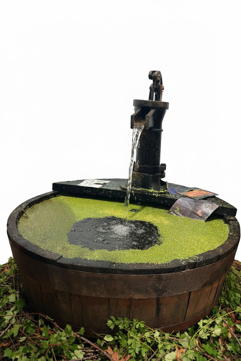 Half barrel with iron pump